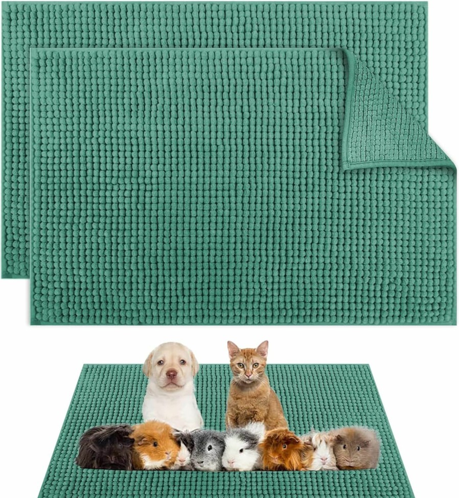 Small Animal Guintray-bo | 2 Pack Guinea Pig Bedding Cage Liners,24\" X 16\" Washable Pet Mat For Rabbit, Guinea Pig, Chinchilla,Dog,Cat. Guinea Pig Pee Pads Reusable Absorbent Guinea Pig Fleece Cage Liners Pet Pee Pads (Green)