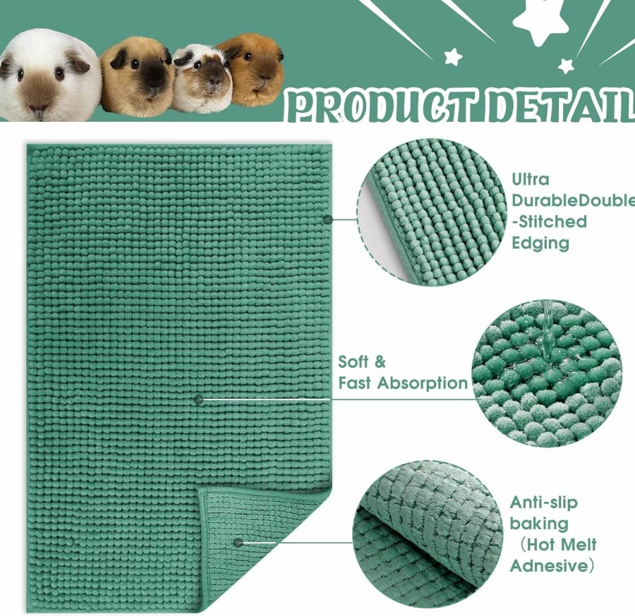 Small Animal Guintray-bo | 2 Pack Guinea Pig Bedding Cage Liners,24\" X 16\" Washable Pet Mat For Rabbit, Guinea Pig, Chinchilla,Dog,Cat. Guinea Pig Pee Pads Reusable Absorbent Guinea Pig Fleece Cage Liners Pet Pee Pads (Green)