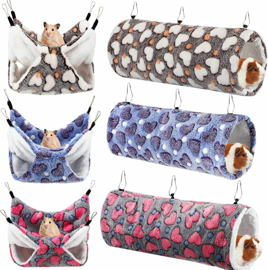 Small Animal Sweetude | Sweetude 6 Psc Rat Hammocks Set Ferret Hanging Tunnel Sugar Glider Toy Pet Hideout Bed For Cage Small Animal Guinea Pig Hideout Tunnel Bed Hamster Toy Accessories For Rat Ferret Guinea Pig (Lovely)