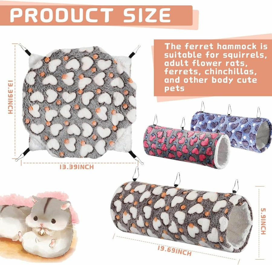 Small Animal Sweetude | Sweetude 6 Psc Rat Hammocks Set Ferret Hanging Tunnel Sugar Glider Toy Pet Hideout Bed For Cage Small Animal Guinea Pig Hideout Tunnel Bed Hamster Toy Accessories For Rat Ferret Guinea Pig (Lovely)