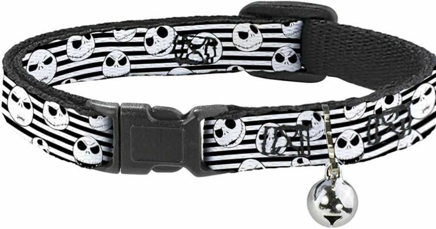 Small Animal Buckle-Down | Buckle-Down Breakaway Cat Collar - Jack Expressions/Stripe White/Black - 1/2\" Wide - Fits 6-9\" Neck - Small