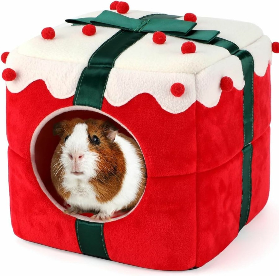 Small Animal BWOGUE | Bwogue Christmas Guinea Pig Hideout, Winter Warm Guinea Pig Bed Cave Washable Small Animal Christmas Nest House Cage Accessory For Dwarf Rabbit Bunny Ferret Hamster Chinchilla Hedgehog