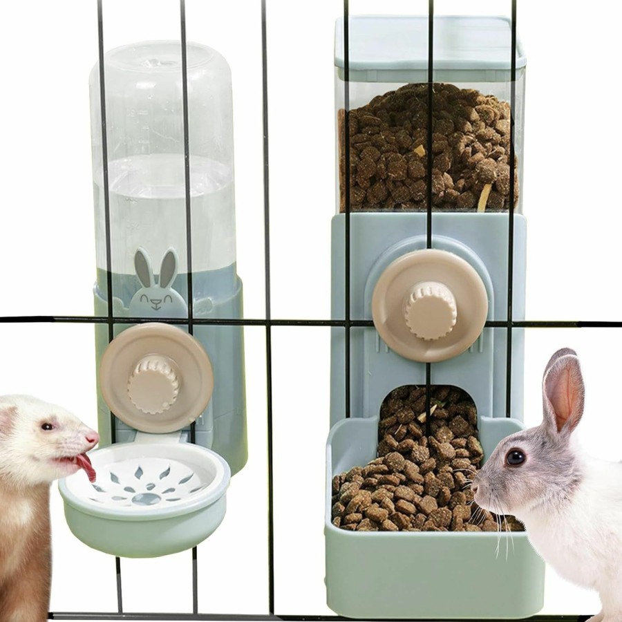 Small Animal kathson | Kathson Hanging Automatic Rabbit Pet Food And Water Dispenser, Auto Gravity Bunny Feeders For Cages, Detachable Self-Feeding Feeder And Waterer Set For Ferrets Chinchilla Hedgehog (Light Blue)