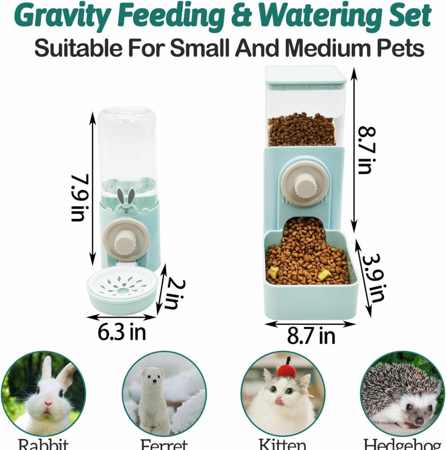 Small Animal kathson | Kathson Hanging Automatic Rabbit Pet Food And Water Dispenser, Auto Gravity Bunny Feeders For Cages, Detachable Self-Feeding Feeder And Waterer Set For Ferrets Chinchilla Hedgehog (Light Blue)