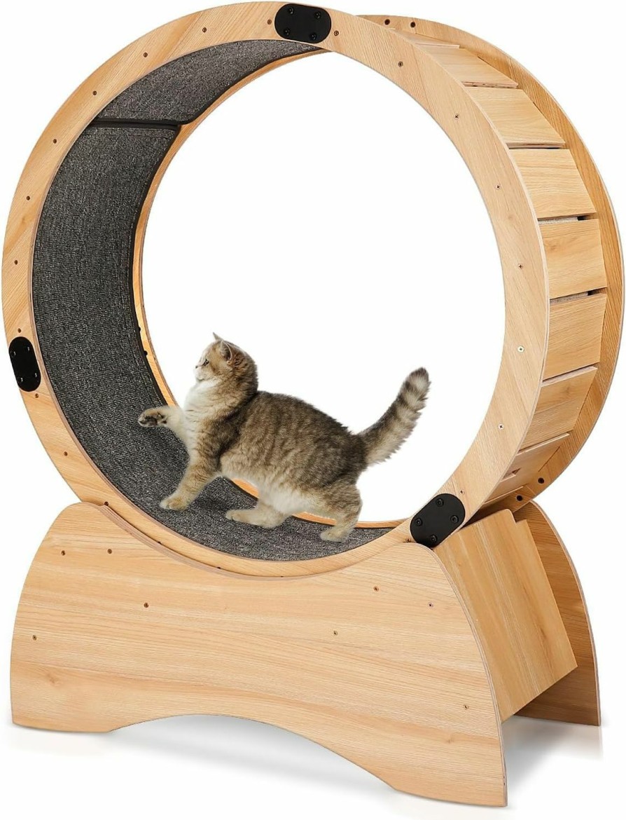 Small Animal SPOFLYINN | Spoflyinn Solid Wood Cat Exercise Wheel Pet Loss Weight Daily Exercise Physical Activity Wheel For Running Spinning Scratching Fun Oak