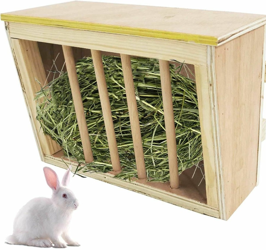 Small Animal kathson | Kathson Rabbit Hay Feeder Rack Wooden Food Feeding Manger Bunny Grass Holder Small Animals Less Wasted Food Dispenser For Rabbits Guinea Pig Chinchilla Hamster