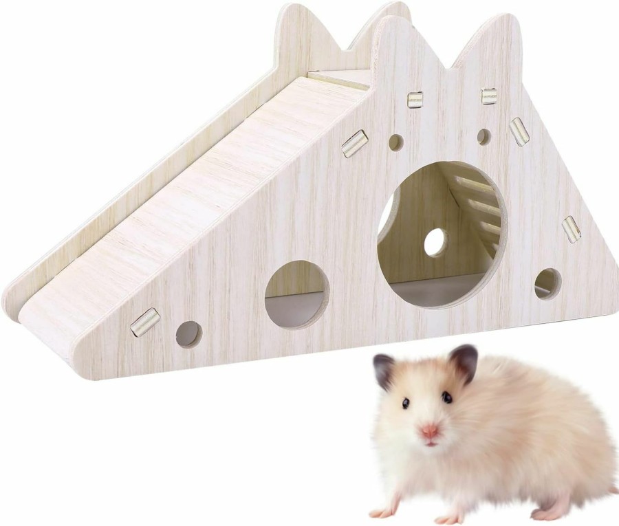 Small Animal TIESOME | Tiesome Hamster House With Ladder And Slide, Wooden Hamster Play Toys Hideout Hut Gerbil Rat Hideaway Small Animal Activity Toy Diy Hamster Cage Accessories For Small Pets