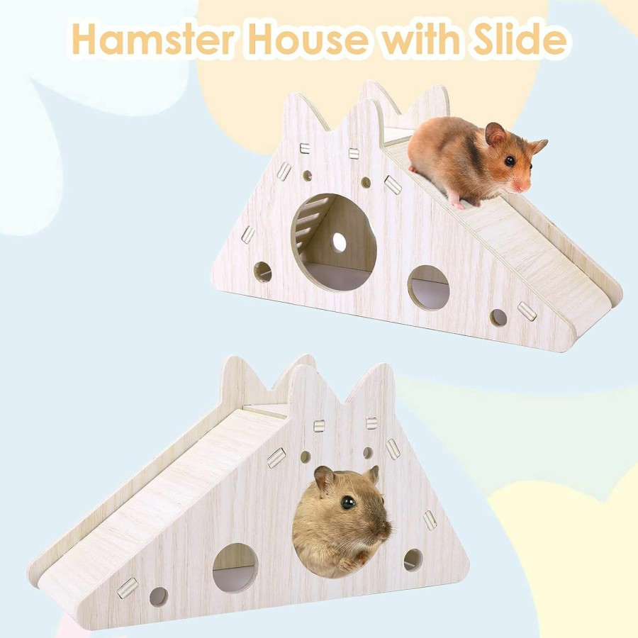 Small Animal TIESOME | Tiesome Hamster House With Ladder And Slide, Wooden Hamster Play Toys Hideout Hut Gerbil Rat Hideaway Small Animal Activity Toy Diy Hamster Cage Accessories For Small Pets