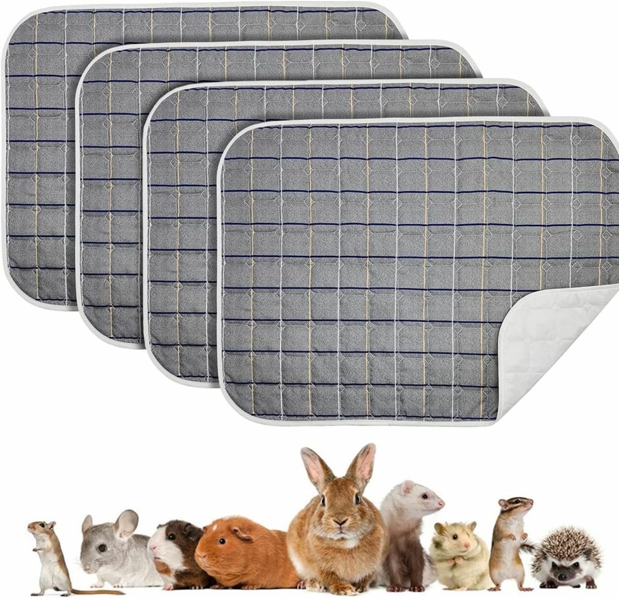 Small Animal BNOSDM | Bnosdm 4 Pack Guinea Pig Cage Liners Washable Mats Reusable Guinea Pig Pee Pads Waterproof Absorbent Bedding Liner For Hamsters Rats Bunny Rabbits Small Animals (Gray Plaid)