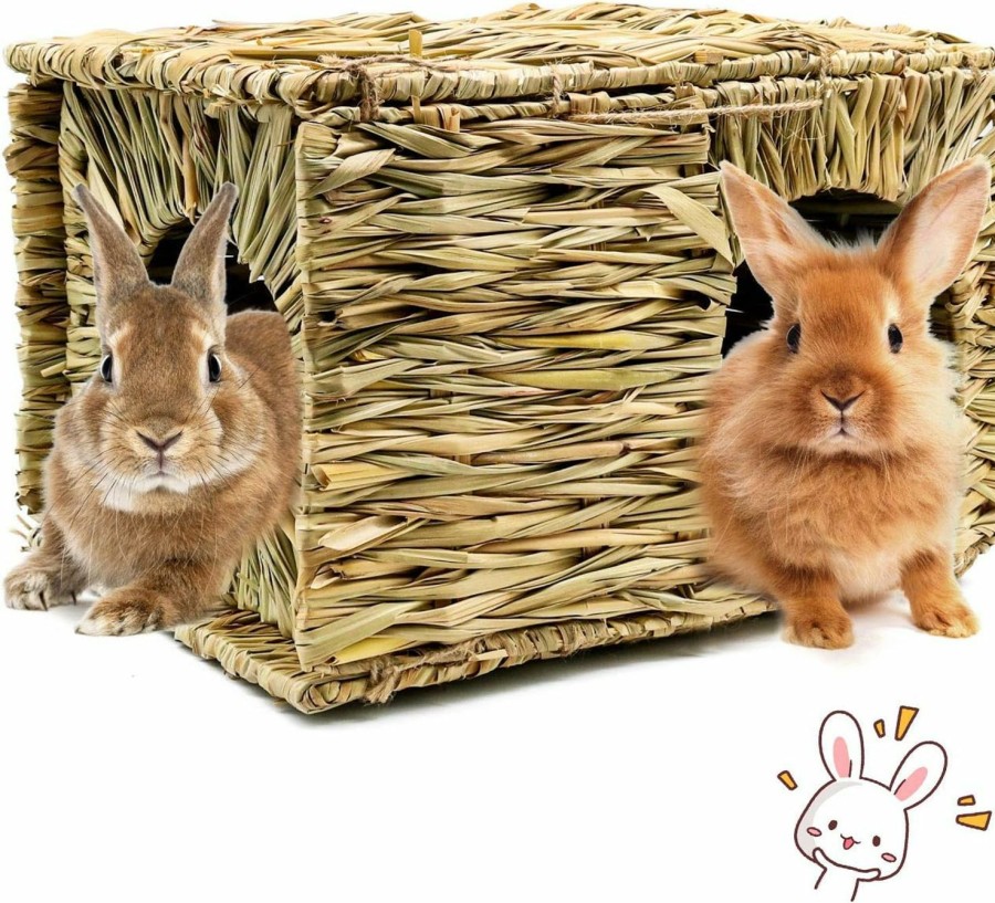 Small Animal BWOGUE | Bwogue Extra Large Grass House For Rabbits,Hand Crafted Natural Grass Hideaway Foldable Bed Hut With Openings Playhouse For Bunny Guinea Pig Chinchilla Ferret For Play And Sleep