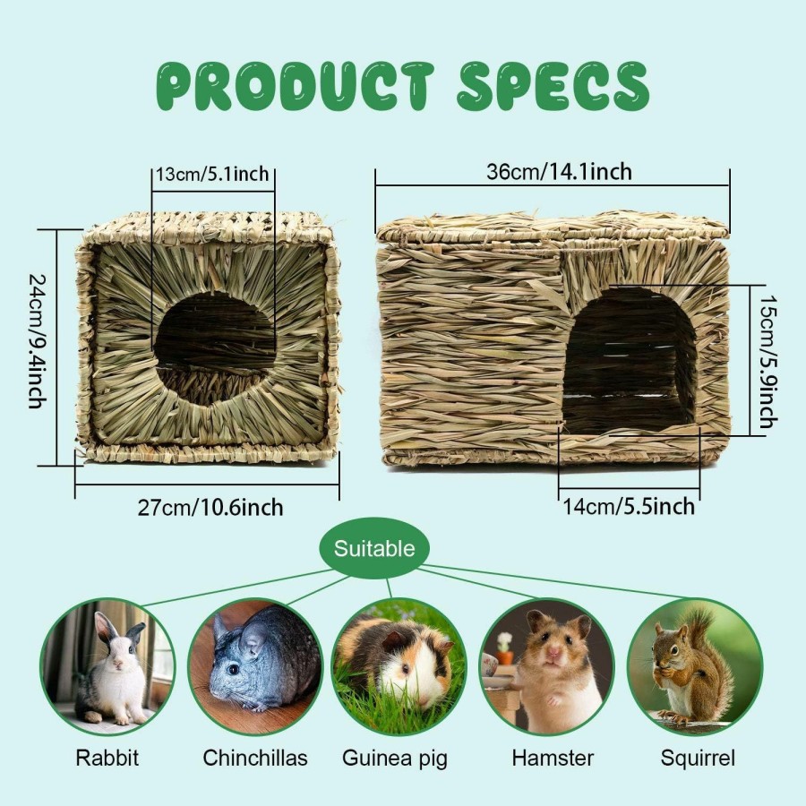 Small Animal BWOGUE | Bwogue Extra Large Grass House For Rabbits,Hand Crafted Natural Grass Hideaway Foldable Bed Hut With Openings Playhouse For Bunny Guinea Pig Chinchilla Ferret For Play And Sleep