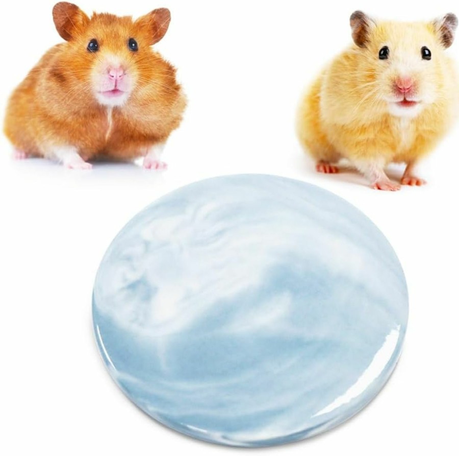 Small Animal DQITJ | Hamster Summer Cool Plate Pet Ceramic Heat Dissipation Plate Roud Shape Cooling Mat For Hamster Rat Rodent (Blue, Dia, 3.7 In)