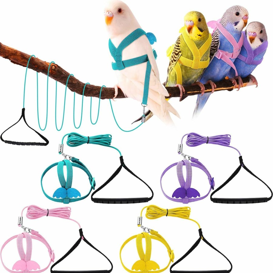 Small Animal Shappy | Shappy 4 Pieces Pet Parrot Bird Harness Leash Adjustable Bird Flying Harness Traction Rope With Cute For Parrots Pigeons Budgerigar Lovebird Cockatiel Mynah Outdoor Training Toy (Green, Pink,Xs)