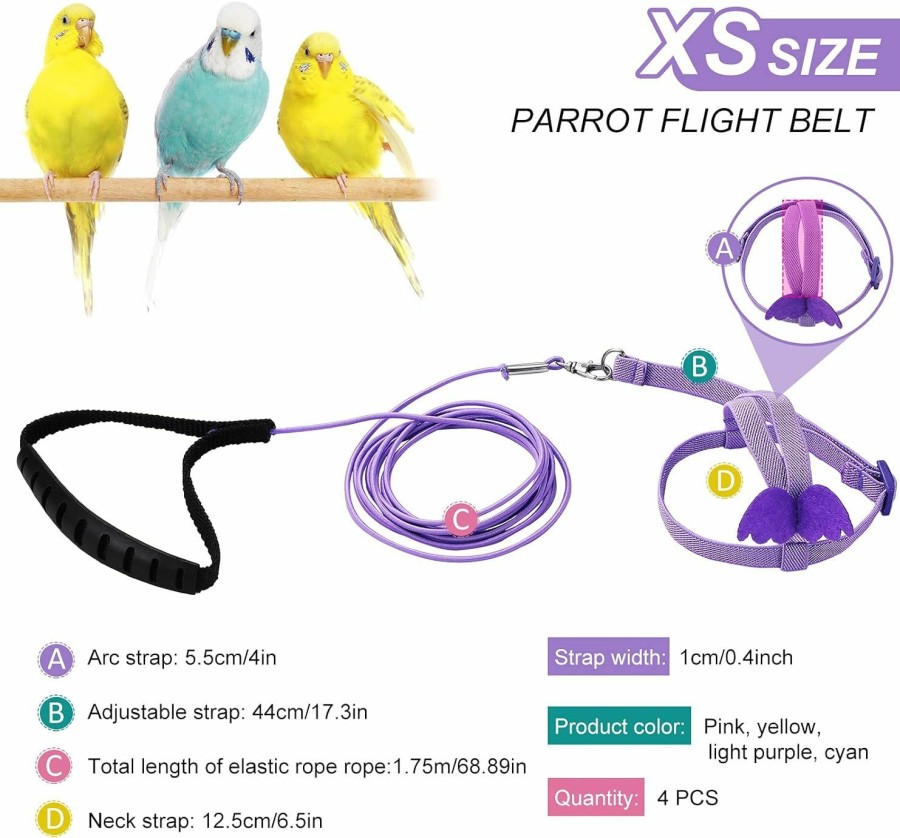 Small Animal Shappy | Shappy 4 Pieces Pet Parrot Bird Harness Leash Adjustable Bird Flying Harness Traction Rope With Cute For Parrots Pigeons Budgerigar Lovebird Cockatiel Mynah Outdoor Training Toy (Green, Pink,Xs)