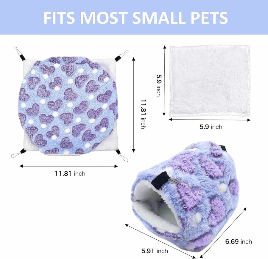 Small Animal Petmolico | Petmolico 3 Pieces Ferret Cage Hammock Set - Triple Layer Plush Rat Hammock And Hanging Tent Bed And Warm Bed Mat For Sugar Glider, Rat, Ferret, Chincilla, Hamster, Guinea Pig, Purple Hearts