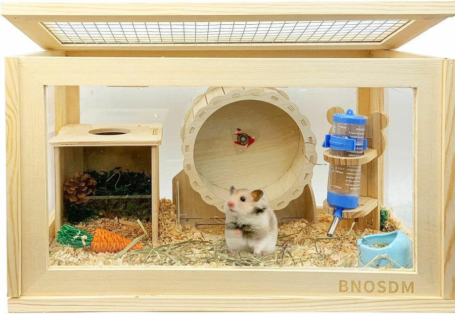 Small Animal BNOSDM | Bnosdm Wooden Hamster Cage And Habitats Transparent Small Animal Cages With Top Ventilation Syrian Dwarf Hamsters Mice Hutch Exercise Play House(19.6 * 11.8 * 11.8In)