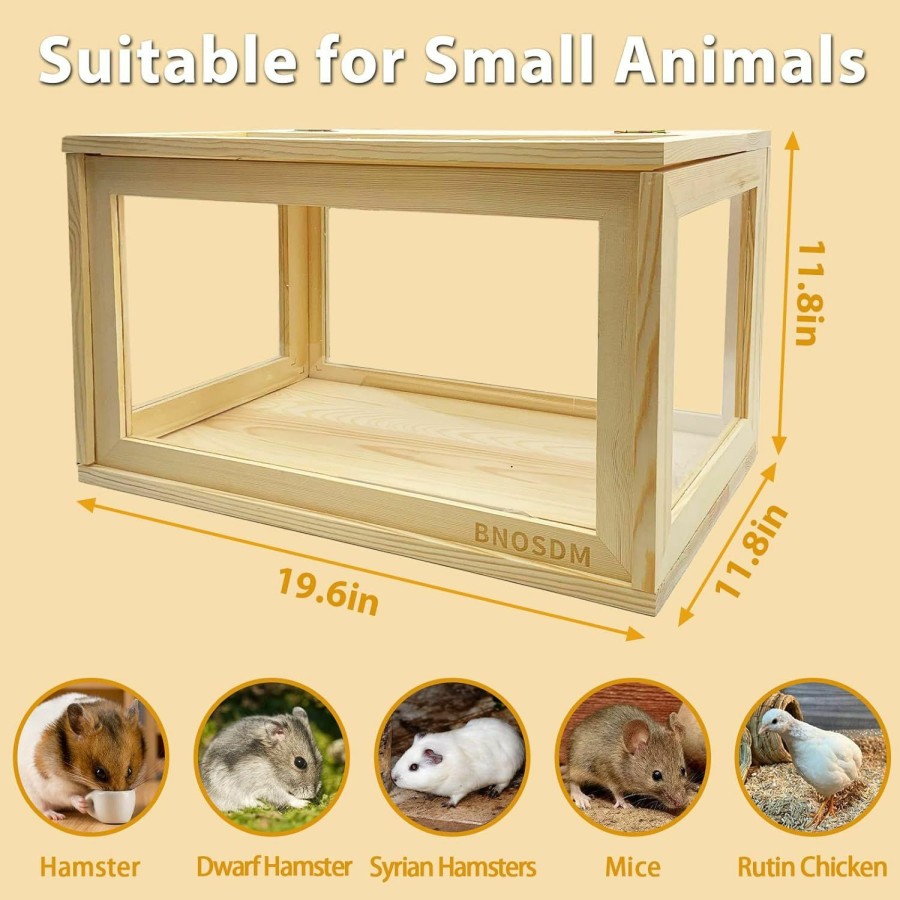 Small Animal BNOSDM | Bnosdm Wooden Hamster Cage And Habitats Transparent Small Animal Cages With Top Ventilation Syrian Dwarf Hamsters Mice Hutch Exercise Play House(19.6 * 11.8 * 11.8In)