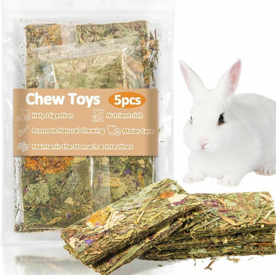 Small Animal Sukh | Sukh 5Pcs Bunny Chew Toys - Timothy Hay Treats Bunny Treats Dwarf Hamster Treats Bunny Chews Rabbit Chew Toys For Teeth Chinchilla Treats Hamster Chew Toys Timothy Chew Chips