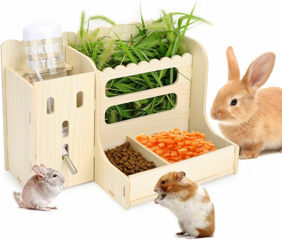 Small Animal EAROND | Rabbit Hay Feeder, 4 In 1 Rabbit Feeder With Litter Box, Bowls And Water Bottle, Bunny Hay Holder Toilet For Rabbit S, Guinea Pig, Hamster, Hedgehog, Chinchillas(Large)