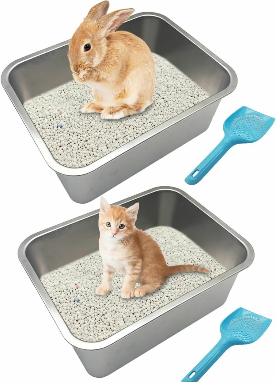 Small Animal BNOSDM | Bnosdm Stainless Steel Rabbit Litter Box Large Metal Bunny Litter Pan Adult Guinea Pigs Potty For Ferrets Chinchillas Kittens Odor Control Easy To Clean 15.7 X 11.8 X 5.9 Inches