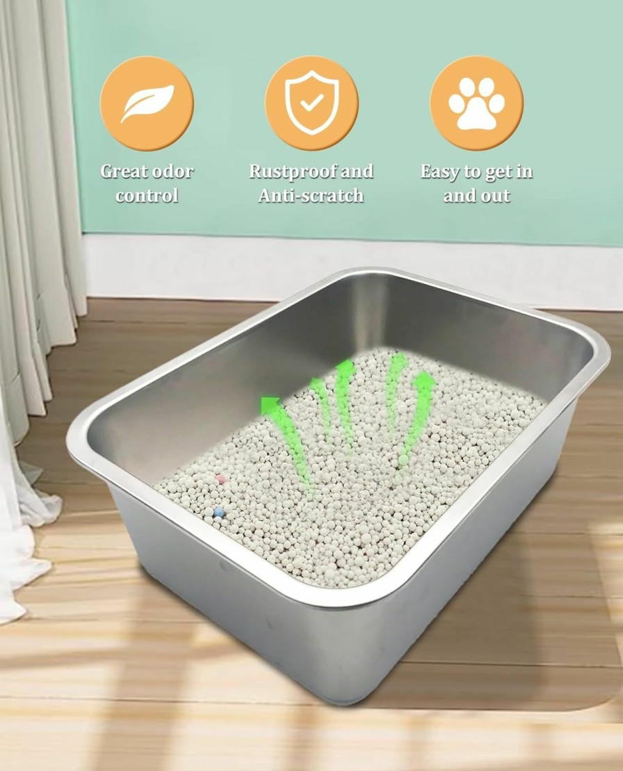 Small Animal BNOSDM | Bnosdm Stainless Steel Rabbit Litter Box Large Metal Bunny Litter Pan Adult Guinea Pigs Potty For Ferrets Chinchillas Kittens Odor Control Easy To Clean 15.7 X 11.8 X 5.9 Inches