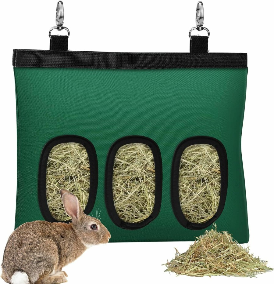 Small Animal SKYJORMY | 2Pcs Rabbit Hay Feeder,Bunny Hay Bag For Rabbits,Rabbit Feeder Fabric Bag Feeder Storage Bag,3 Holes 600D Oxford Cloth Fabric Hanging Hay Feeder Bag For Small Animal,Hay Guinea Pig(Black&Green)