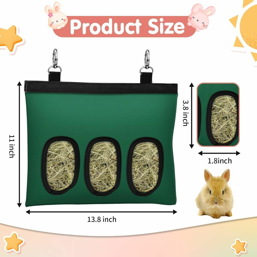 Small Animal SKYJORMY | 2Pcs Rabbit Hay Feeder,Bunny Hay Bag For Rabbits,Rabbit Feeder Fabric Bag Feeder Storage Bag,3 Holes 600D Oxford Cloth Fabric Hanging Hay Feeder Bag For Small Animal,Hay Guinea Pig(Black&Green)