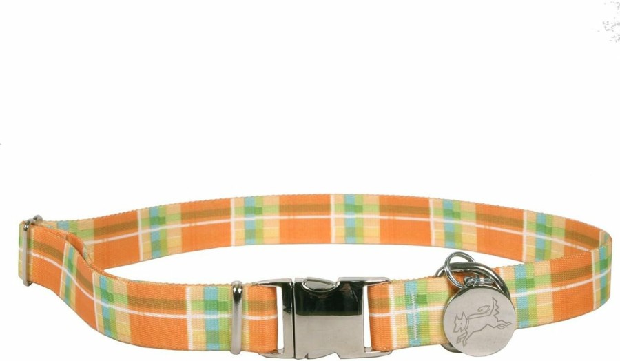 Small Animal Yellow Dog Design | Yellow Dog Design Southern Dawg Madras Orange Premium Dog Collar, Size Small 10\" - 14\" 3/4\" Wide