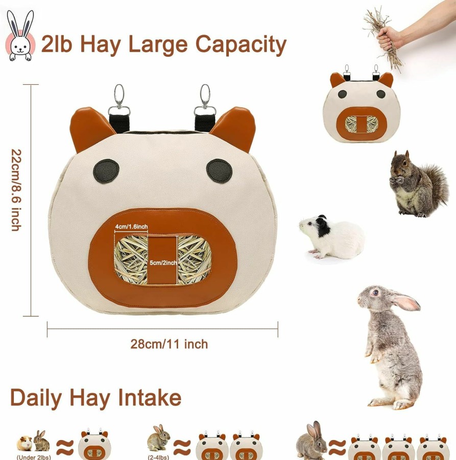 Small Animal Zhilishu | Zhilishu Rabbit Hay Feeder Bag, Hay Feeder For Guinea Pig Timothy Hay Feeder Dispenser Storage With 2 Hanging Hooks For Bunny Small Animal Cage Mess Free (Brown)