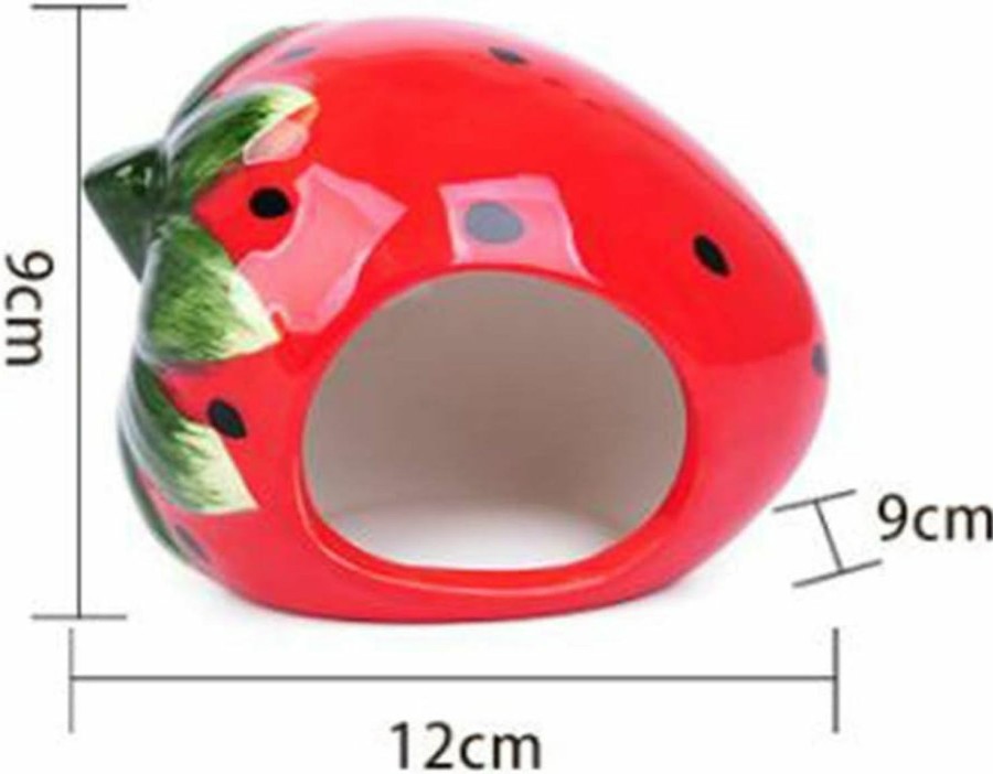 Small Animal CHUQIANTONG | Hamster Hideout Ceramic Adorable Cartoon Shape Hamster House Chinchilla Mini Hut Small Animal Hideout Cave Cage Accessories (Strawberry)