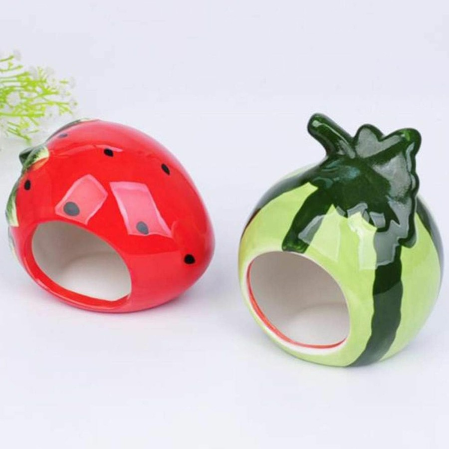 Small Animal CHUQIANTONG | Hamster Hideout Ceramic Adorable Cartoon Shape Hamster House Chinchilla Mini Hut Small Animal Hideout Cave Cage Accessories (Strawberry)