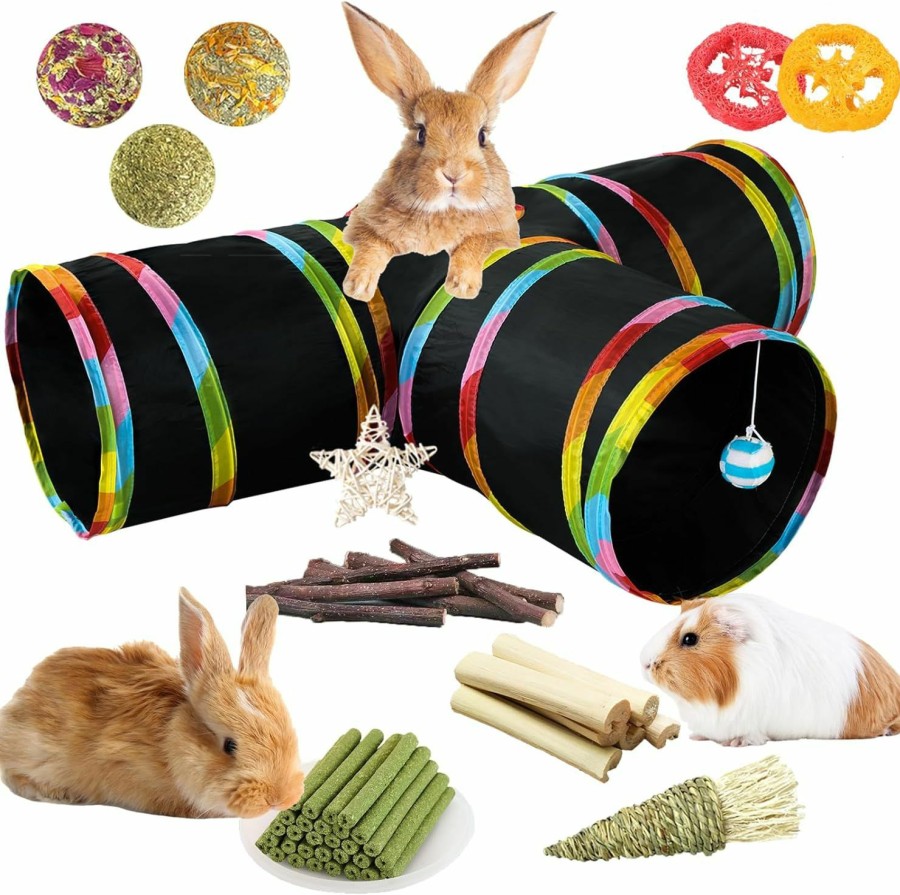 Small Animal RUNANIA | Runania Bunny Tunnels, Collapsible 3 Way Hideout Guinea Pigs Tunnel And Tubes Rabbit Chew Toys For Rabbit Bunny Guinea Pigs Ferret Chinchilla Sugar Glider Hamster