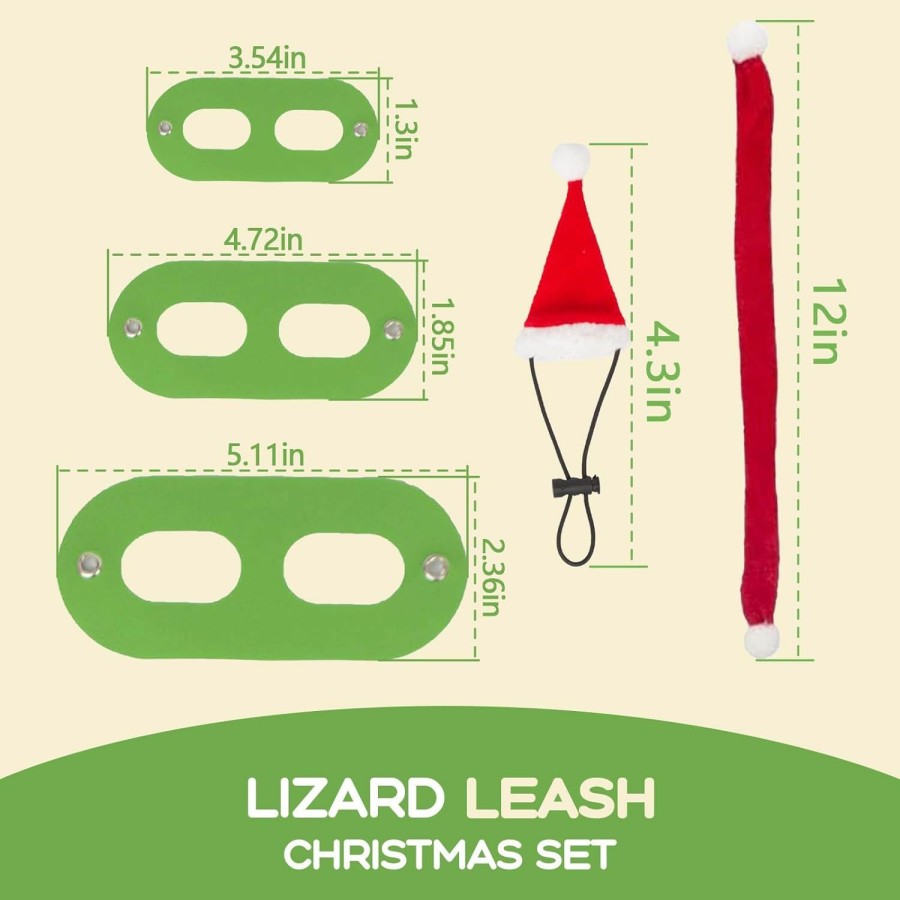 Small Animal ALI2 | Ali2 Christmas Bearded Dragon Santa Hat Bearded Dragon Leashes And Harnesses S/M/L 3 Size Lizard Harness Mini Santa Hats Scarf Adjustable Bearded Dragon Leash For Big Bearded Lizard