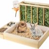 Small Animal MEWTOGO | Upgraded Rabbit Hay Feeder With Litter Box, 4 In 1 Wooden Bunny Feeding Manger, Guinea Pig Hay Holder Rack Toilet With Water Feeder 2 Bowls For Rabbit Hamster Small Animals