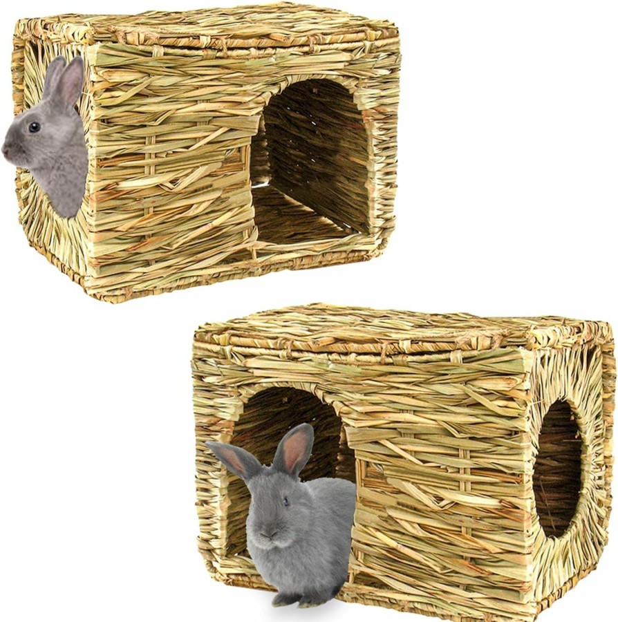 Small Animal HERCOCCI | Hercocci Extra Large Grass House For Rabbit, Foldable & Comfortable - Small Animal Hut Play Hideaway Bed Hay Mat Chew Toy For Bunny Guinea Pig Hamster Chinchilla (1 Pack)