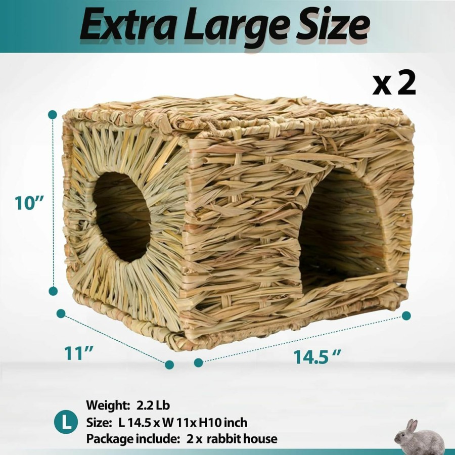 Small Animal HERCOCCI | Hercocci Extra Large Grass House For Rabbit, Foldable & Comfortable - Small Animal Hut Play Hideaway Bed Hay Mat Chew Toy For Bunny Guinea Pig Hamster Chinchilla (1 Pack)