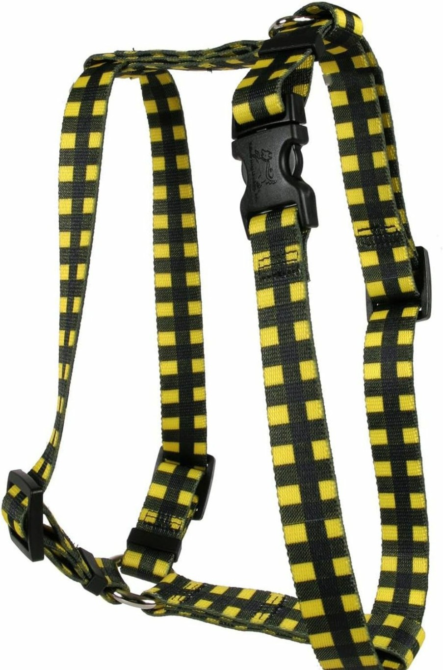 Small Animal Yellow Dog Design | Yellow Dog Design Buffalo Plaid Yellow Roman Style H Dog Harness, X-Large/1\" Wide