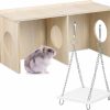 Small Animal Mipcase | Mipcase Hamster Hide 2 Pieces Hamster Wood House With Hanging Natural Wooden Hamster Swing Set Guinea Pig Toys Hiding House For Small Animals Habitat Decor