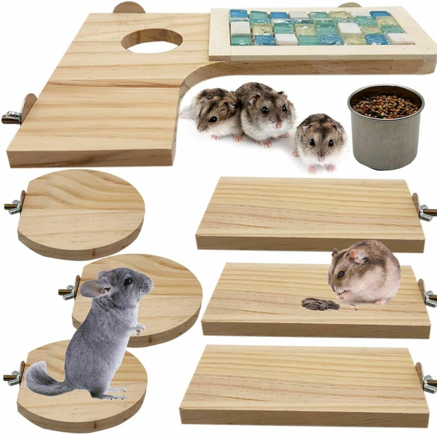 Small Animal Niwaes | Niwaes Wooden Hamster Cage Platform Set 9 Pack Wood Juvenile Chinchilla Shelves, Squirrel L-Shape Corner Ledge With Hole Cooling Standing Board, Rat Cage Accessories For Gerbil Small Animal Climbing