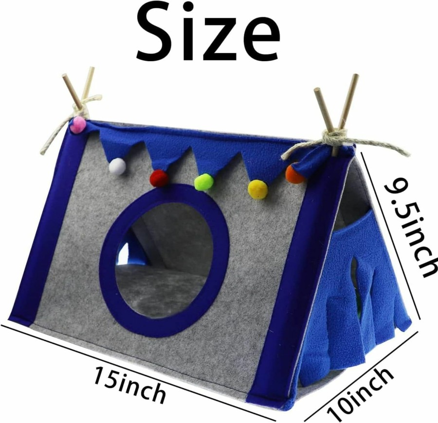 Small Animal HAICHEN TEC | Hamster Teepee Tent Tunnel Guinea Pig Hideout, Small Animal Felt Tent House Forest Corner Small Animal Bed Cave For Guinea Pig Rabbit Chinchilla Syrian Hedgehog Playing And Sleeping (Blue)