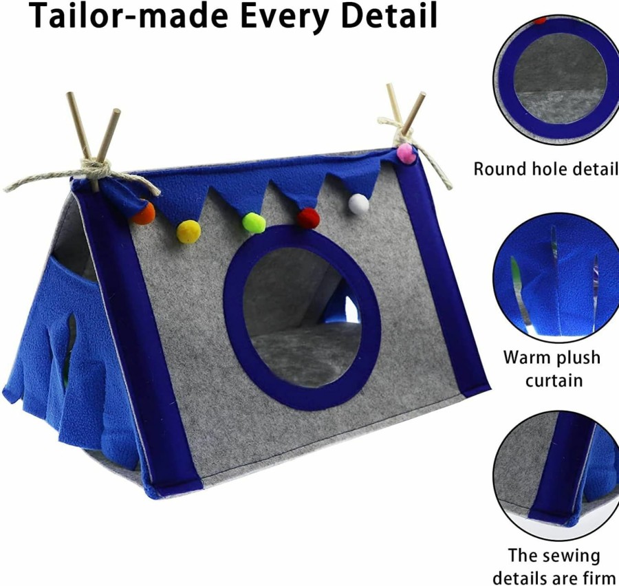 Small Animal HAICHEN TEC | Hamster Teepee Tent Tunnel Guinea Pig Hideout, Small Animal Felt Tent House Forest Corner Small Animal Bed Cave For Guinea Pig Rabbit Chinchilla Syrian Hedgehog Playing And Sleeping (Blue)