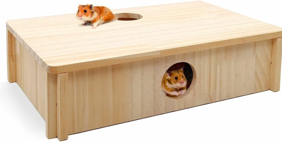 Small Animal kathson | Kathson Wooden Hamster House Hideout Multi-Chamber Hamster House Maze 6-Room Dwarf Hamsters Hideouts Hut Tunnel Exploring Toys Small Animal Woodland House Habitats Decor For Mice Gerbils