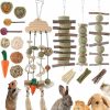 Small Animal Gemscream | Gemscream 27 Pcs Small Animal Chew Toys Set, Bunny Cage Hanging Toys Natural Timothy Hay, Hamster Chew Treats And Balls Kit, Molar Toys For Guinea Pig Chinchilla Small Pets' Teeth Care