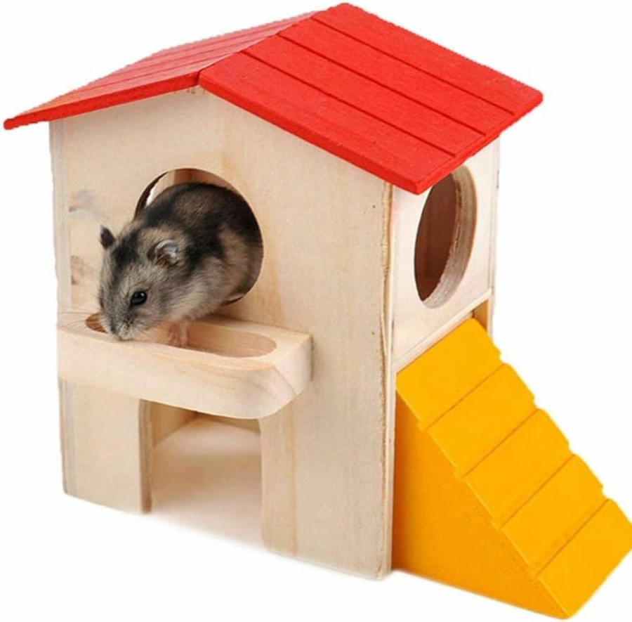 Small Animal Wontee | Hamster Hideout Hut Small Animals Two Layers Wooden House For Mice Gerbil Rat Dwarf Hamster Cage Exercise Toy