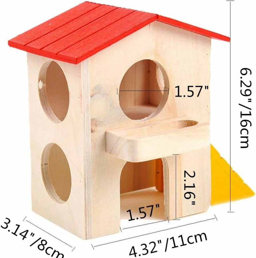 Small Animal Wontee | Hamster Hideout Hut Small Animals Two Layers Wooden House For Mice Gerbil Rat Dwarf Hamster Cage Exercise Toy