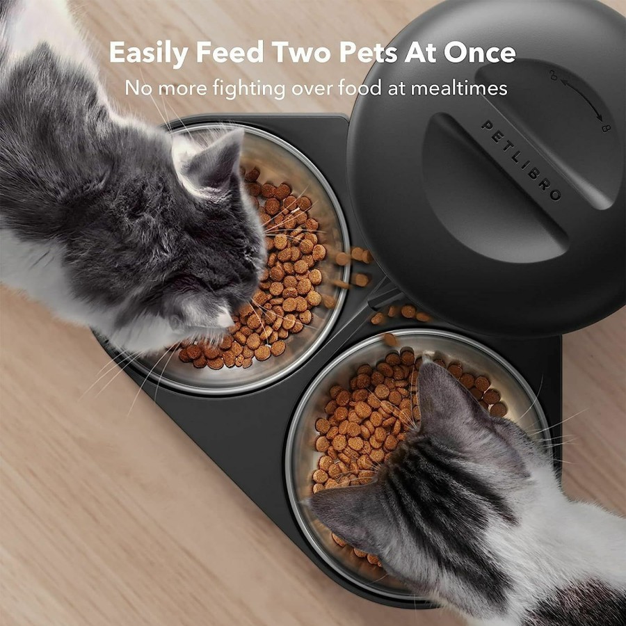 Small Animal PETLIBRO | Automatic Cat Food Dispenser For Two Cats 5L Auto Cat Feeder Dry Food Dispenser With Splitter & 2 Stainless Bowls, 10S Meal Call And Timer Setting 50 Portions 6 Meals Per Day For Cat And Dog