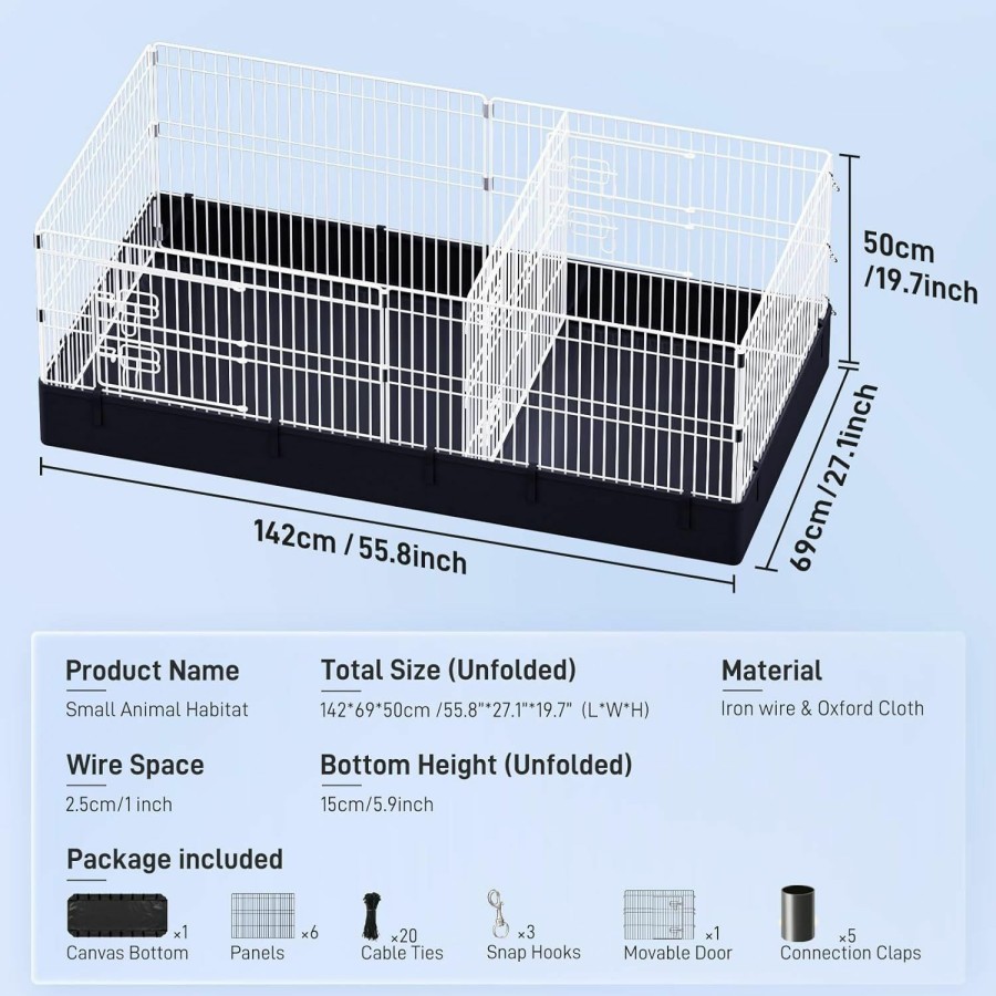 Small Animal BUCATSTATE | Bucatstate Guinea Pig Cage With Canvas Bottom Liner 10.5 Sq Ft, Expandable Habitats For Small Animal Pet Playpen House Diy Indoor Rabbit Hedgehog Fence, 6 Panels With Divider, 55.8 X 27.1 X 19.7Inch