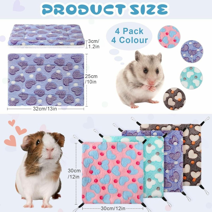 Small Animal Silkfly | Silkfly 8 Pcs Bulk Small Pet Cage Hammock Bed Mats Set Sugar Glider Crate Kennel Pad Ferret Hanging Hammock Hideout Guinea Pig Accessories For Hamster Squirrel Ferret Chinchilla Rat Parrot (Heart)