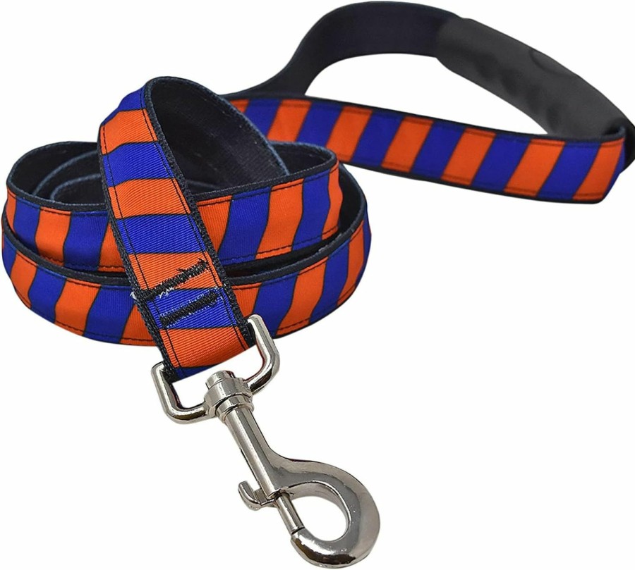 Small Animal Yellow Dog Design | Yellow Dog Design Team Spirit Orange And Blue Ez-Grip Dog Leash-With Comfort Handle-Large-1\" And 5 Feet (60\")