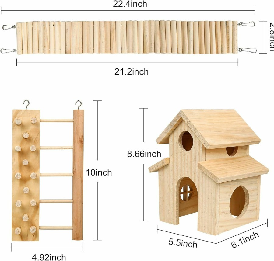 Small Animal HWONMTE | Hamster Toys House 3 Pack Guinea Pig Toys Hamsters Climbing Ladder Brige Natural Wooden Funny Play Toy Chews For Small Animals Rat Mouse Hideouts